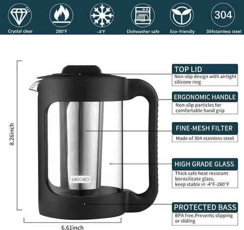 Miniatura 3 de SIXAQAUE - Cafetera helada de acero inoxidable, colador grande de 52 onzas, enfriador de té de jugo