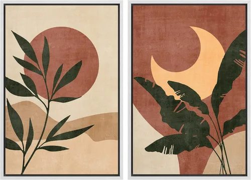 Miniatura 85 de SIGNFORD Lienzo enmarcado para pared, juego de arte con hojas de palmera de selva, polígonos geométricos, formas abstractas, ilustración, arte