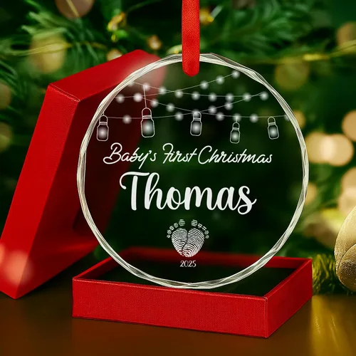 Miniatura 24 de Adorno de cristal personalizado para anuncio de bebé, adorno de Feliz Navidad, abuela y abuelo te veo en 2024, regalo de abuelos promocionados