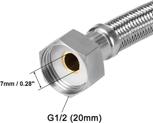 Miniatura 2 de uxcell Conector de línea de suministro de grifo G1/2 hembra x G1/2 hembra de 8 pulgadas de longitud 304 manguera de acero inoxidable 2 unids