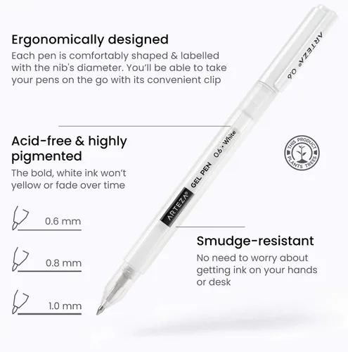 Miniatura 2 de ARTEZA Bolígrafos de gel blancos, paquete de 3, bolígrafos blancos para artistas, ideales para dibujar y escribir