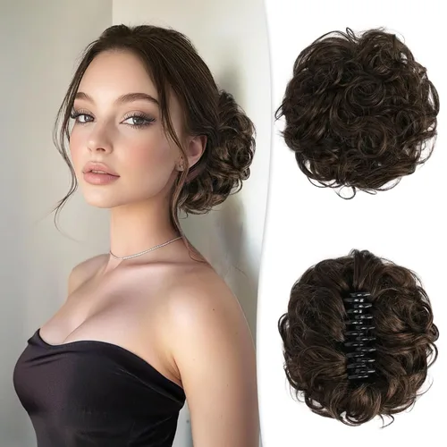 Miniatura 36 de RUWISS Pinza de Garra Moño Desordenado Postizo de Cabello Humano Real Moños Ondulados Rizados Chignon Extensiones de Moño Peinado Recogido