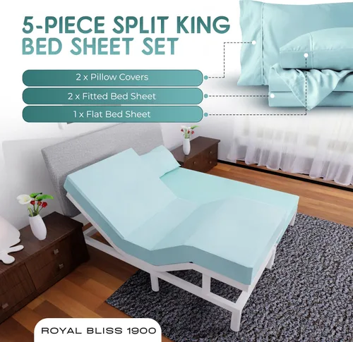 Miniatura 4 de Juego de sábanas Split King con 2 sábanas bajeras individuales XL, ropa de cama de 5 piezas, sin arrugas, resistente a la decoloración, microfibra