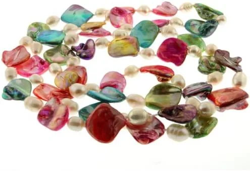 Miniatura 4 de Gem Stone King Collar cultivado multicolor de perlas de agua dulce de 46 pulgadas y perlas de concha simuladas para las mujeres, Shell