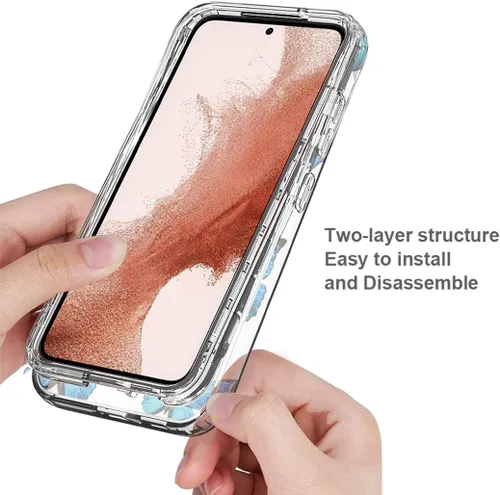 Miniatura 4 de Funda para Galaxy S23, Samsung S23 con protector de pantalla de vidrio templado, patrón de mariposa transparente de cuerpo completo, funda