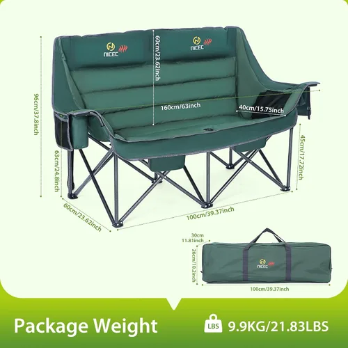 Miniatura 3 de Nice C Silla de camping climatizada con batería, sofá doble calefactado para campamento, sofá biplaza acolchado grueso de gran tamaño, banco