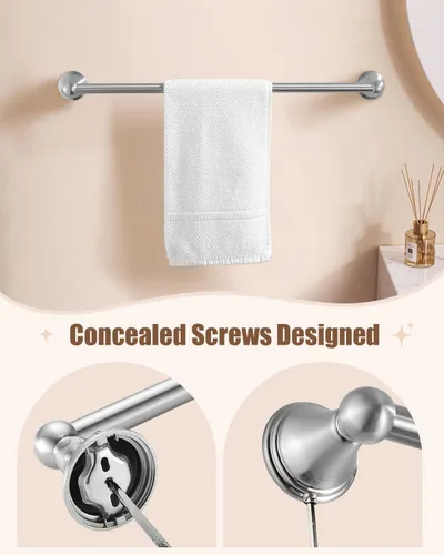 Miniatura 4 de Sagetta Juego de accesorios de baño de níquel, juego de accesorios de baño de 5 piezas, soporte de pared, incluye barra de toalla de 20 pulgadas