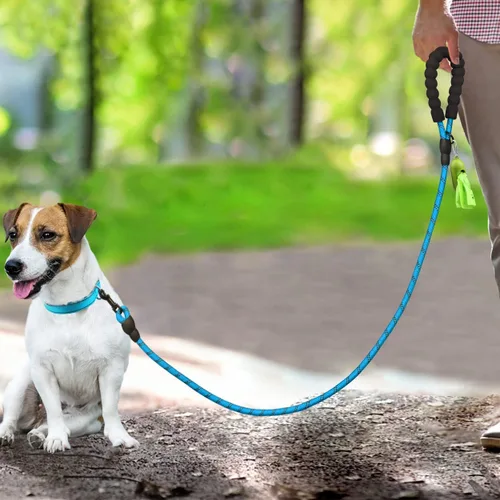 Miniatura 6 de Dynmeow Juego de collar y correa reflectante para perro, correa de cuerda de escalada fuerte de 6 pies con mango acolchado, collar ajustable