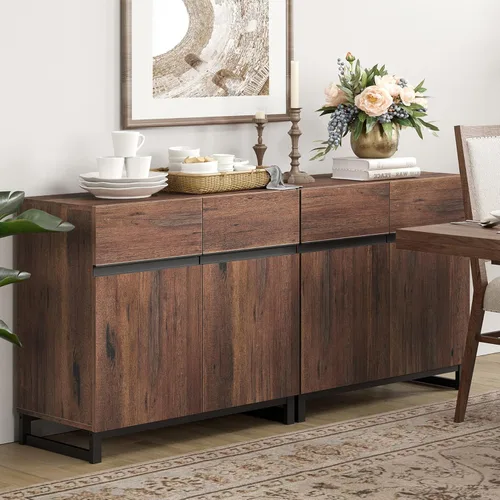 WAMPAT Aparadores Buffet Multifuncionales 2 en 1, Aparador Moderno con Estante Ajustable y Base de Metal, Gabinete de Barra de Café Gabinete de