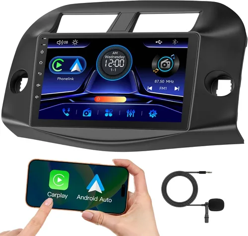Estéreo de radio de coche para Toyota RAV4 2007-2012 sin sistema de sonido JBLB, compatible con Carplay inalámbrico/Android Auto/Mirrorlink,
