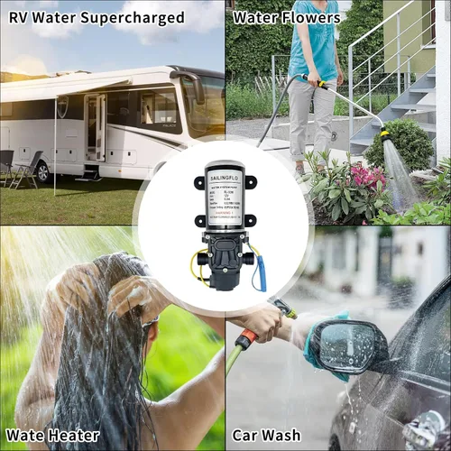 Miniatura 5 de Bomba de presión de agua, 12 V CC 6 L/Min 1.6 GPM 65 PSI bomba de agua de diafragma para caravana RV caravana marina pesca barco césped, bomba