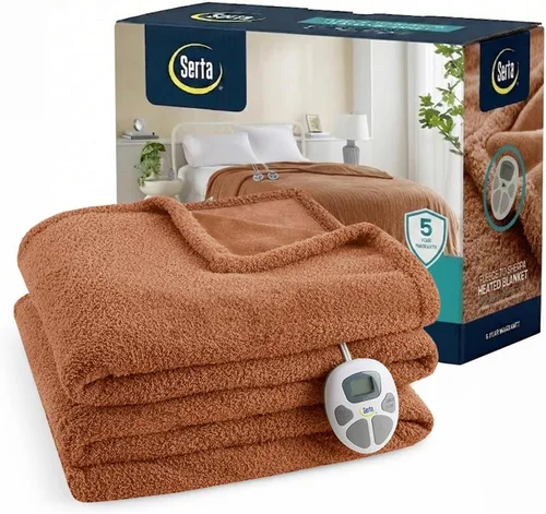 Miniatura 12 de Serta Manta térmica, manta eléctrica de tamaño individual, suave, cálida, mullida, manta térmica individual para oficina, sofá, temporizador