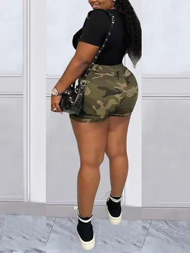 Miniatura 4 de Famnbro Pantalones cortos de camuflaje para mujer, de longitud media, rasgados, de camuflaje, de cintura alta, pantalones cortos de mezclilla