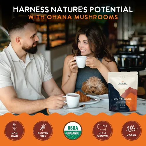 Miniatura 6 de Ohana Lion's Mane, mezcla de polvo de hongos orgánicos, suplemento orgánico de hongos integrales USDA, sin OMG, sin gluten, bolsa de 1 libra