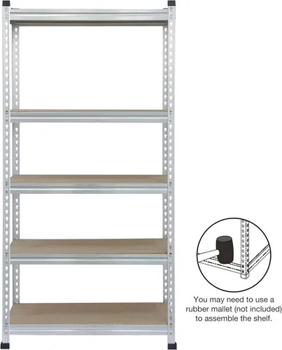 Miniatura 6 de Amazon Basics - Estantería de almacenamiento de resistencia media de doble poste, 5 niveles, tablero prensado, aluminio, 36 x 18 x 72 Servicio