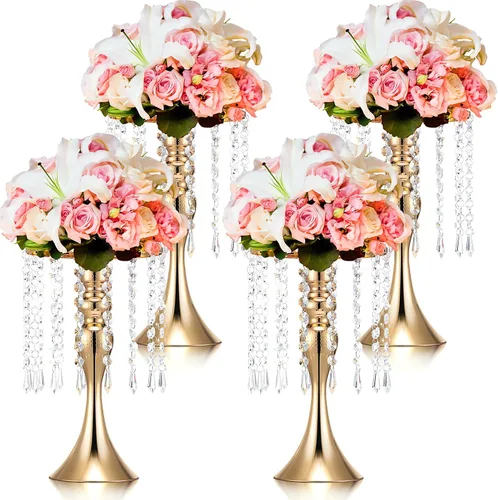 Unittype 4 piezas centros de mesa de boda para mesas de 13 pulgadas de altura, soporte de flores de cristal jarrones florales para arreglo floral de