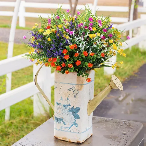 Miniatura 6 de Zeyune 42 paquetes de flores artificiales falsas resistentes a los rayos UV para exteriores, arbustos de plástico, plantas que no se decoloran