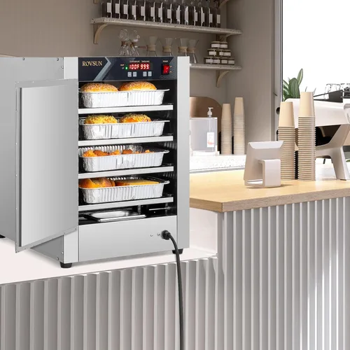 Miniatura 8 de ROVSUN Calentador de pizza con estantes extraíbles, bandeja de agua, calentador de pretzel, calentador de alimentos eléctrico comercial, calentador