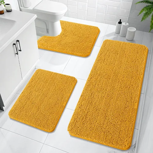 Miniatura 18 de OLANLY Juego de Alfombras de Baño de 3 Piezas, Tapetes de Baño de Chenilla Suave y Absorbente y Alfombra de Contorno en Forma de U para Inodoro