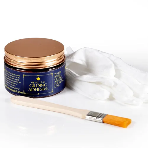 Miniatura 16 de Barnabas - Kit de dorado – 100 hojas de imitación de hoja de oro y hoja de plata, adhesivo dorado de 2.0 fl oz, sellador brillante 2.0 fl oz, 2
