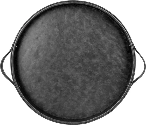 Miniatura 11 de HofferRuffer - Bandeja redonda de piel sintética con asas, bandeja de tocador decorativa para café, bandeja otomana de piel sintética para el hogar