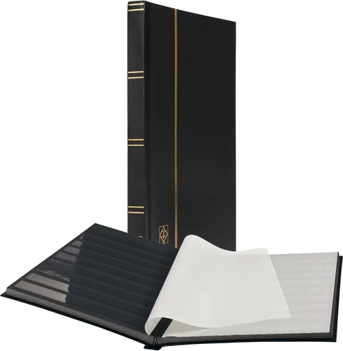 Miniatura 12 de LIGHTHOUSE - Libro de libros de tapa dura "BASIC" para sellos, 64 páginas de cartulina negra A4 con tiras transparentes y bisagras de lino dobles