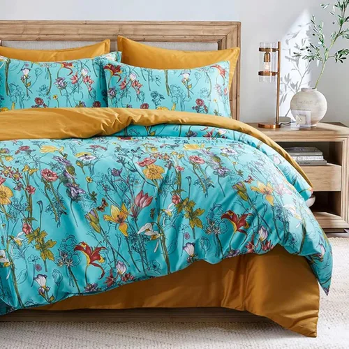 Windflower Bedding Bloomfield - Juego de funda de edredón floral de 3 piezas, algodón botánico, naturaleza, vides, ramas, pájaros, mariposas, flores
