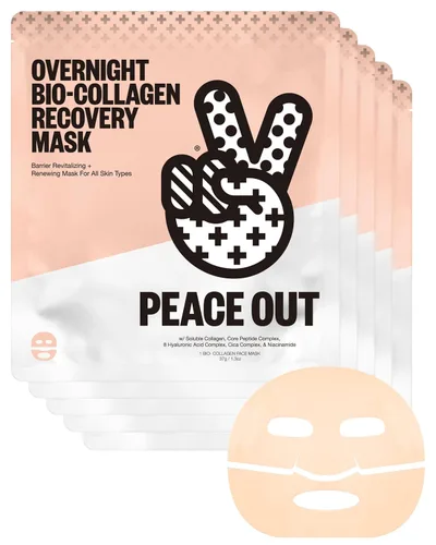 Miniatura 8 de PEACE OUT Máscara de recuperación de bio-colágeno durante la noche, máscara de hoja nocturna con colágeno vegano, ácido hialurónico y complejo