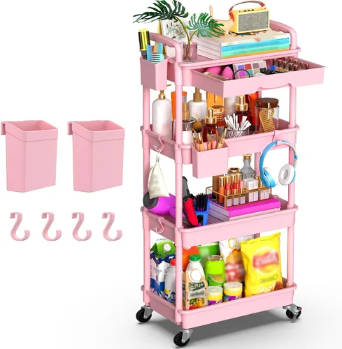Miniatura 20 de Goovilla Organizador de carrito utilitario de 3 niveles con cajón extraíble, carritos de almacenamiento rodantes negros estables y resistentes con 2
