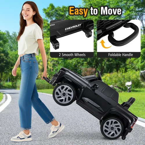 Miniatura 8 de Costzon Vehículo para montar en coche, camión Chevrolet con licencia de 12 V, vehículos eléctricos para niños con control remoto, almacenamiento