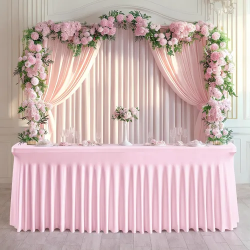 Miniatura 7 de Besutolife falda de mesa de 6 pies rosa para mesa rectangular, falda de mesa de tutú de elastano para fiestas, bodas, baby shower