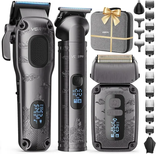 Miniatura 9 de Vgrpro - Juego de cortapelos y recortadores para hombres profesionales, afeitadora eléctrica impermeable de lámina para barba facial, inalámbrica