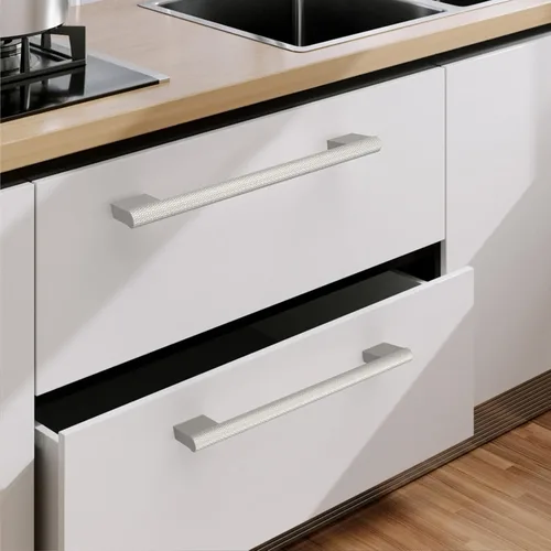 Miniatura 5 de Paquete de 10 tiradores de gabinete de cocina con agujero central de 7 pulgadas (7.008 in) níquel satinado cepillado moleteado para gabinetes