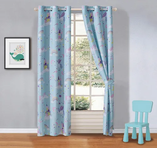 Miniatura 6 de Linen Plus Juego de cortinas de 2 paneles con ojales para adolescentes, niños y niñas (dinosaurio azul)