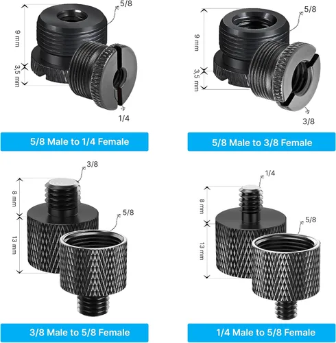 Miniatura 5 de IXTECH Juego de adaptadores de soporte de micrófono, kit de adaptador de soporte de micrófono de metal de 8 piezas, adaptador de rosca de 3/8 a 5/8