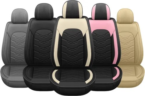 Miniatura 7 de AOOG Fundas de cuero para asiento de automóvil, ajuste universal para la mayoría de los sedanes, SUV, camiones (asiento delantero, beige)