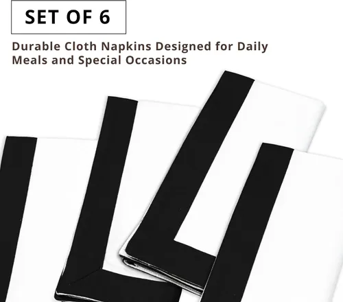 Miniatura 6 de PurpleEssences Juego de 6 servilletas de tela en blanco y negro, 18 x 18 pulgadas, 100% algodón, elegantes servilletas de cena con vainica