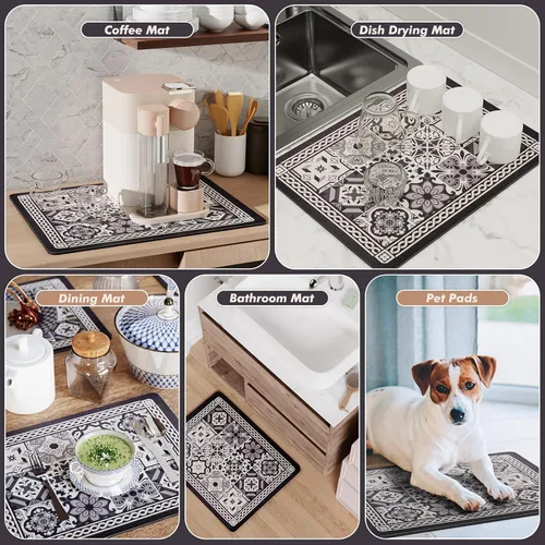 Miniatura 7 de Tapete de café, tapete para secar platos, absorción de agua rápida, ocultar manchas, fácil de limpiar, accesorios de barra de café, tapetes de bar