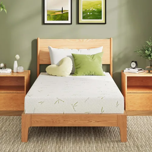 EGOHOME Colchón de tamaño individual de 8 pulgadas, espuma viscoelástica de gel de té verde refrescante para aliviar la presión, soporte firme
