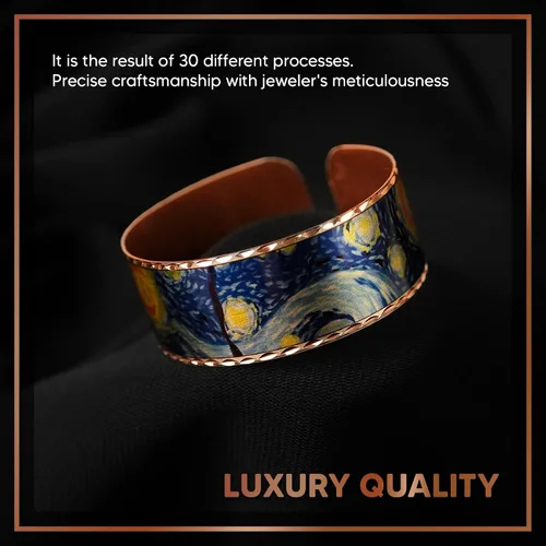 Miniatura 6 de Moreni Pulsera de cobre para mujer con caja de regalo de madera, regalo de joyería hecha a mano elegante y atemporal inspirado en el arte