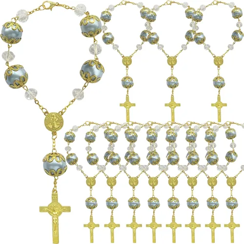 Rosario de la década de la década de perlas de imitación azul, 12 unidades, para bautizo/bautizo/boda/recuerdos de membrillo mis / bautizo