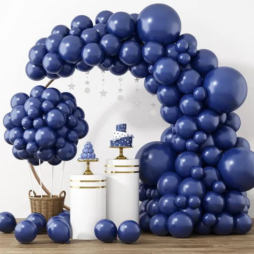 Miniatura 21 de Rubfac - Globos azul rey, 129 unidades, diferentes tamaños, 18, 12, 10 y 5 pulgadas para arco de guirnalda, decoración de cumpleaños azul, baby Azul
