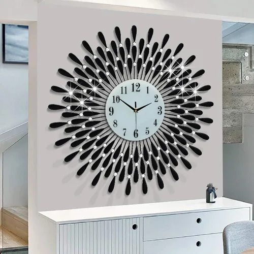 Miniatura 11 de Reloj de pared grande de metal, decorativo, 3D, sin tictac, silencioso, de cuarzo, con números arábigos, para sala de estar, hogar, cocina, Oro ~