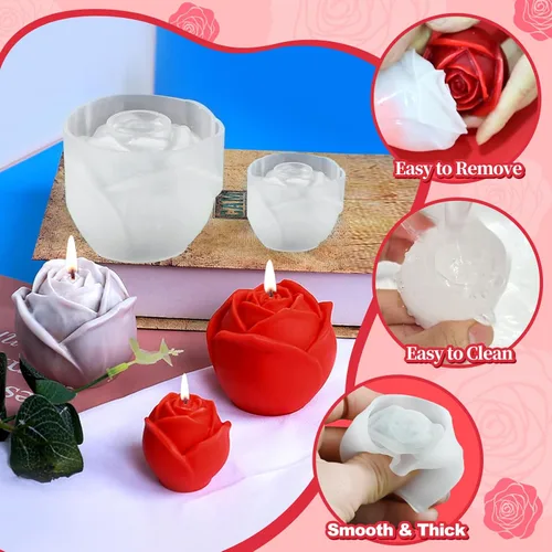 Miniatura 2 de Paquete de 2 moldes de velas de rosas, juego de moldes de silicona de flores 3D grandes y pequeñas para hacer velas, resina epoxi fundida a mano, 2