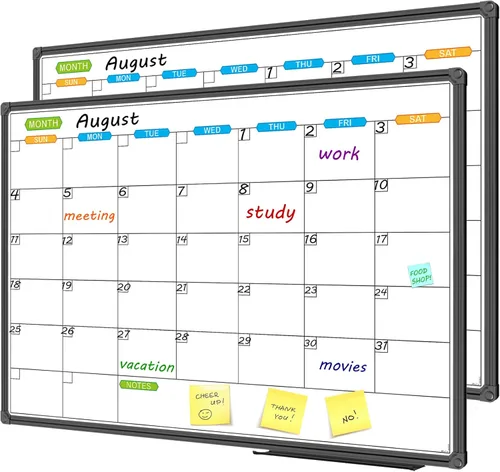 JILoffice Calendario de Pizarra Blanca de Borrado en Seco - Calendario de Pizarra Blanca Magnética Mensual 36 X 24 Pulgadas, Paquete de 2, Marco de