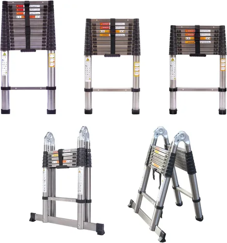 Miniatura 17 de Escalera telescópica plegable de aluminio 5+6 con pasamanos, pedal ancho de seguridad, carga máxima de 330 libras, plegable, fácil de almacenar