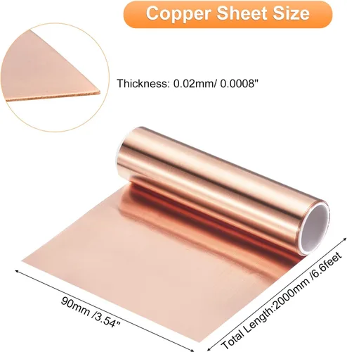 Miniatura 23 de uxcell Rollo de lámina de cobre de 78.740 in x 0.394 in x 0.001 in, 99.9% de tira de cobre puro de cobre intermitente placa de lámina de metal