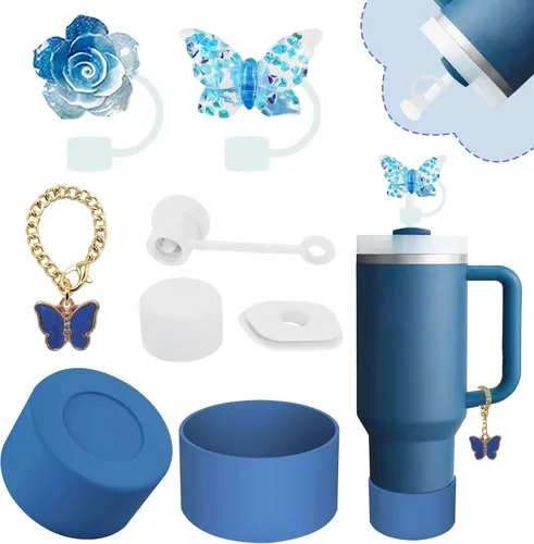 Miniatura 7 de Conjunto de accesorios para taza Stanley, incluye 2 piezas de cubierta de pajita de 0.4 pulgadas, 1 tapón antiderrame de silicona, 1 lindo encanto