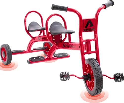 Triciclos Tándem para Niños de 5 a 7 Años, Triciclo Infantil de 2 Plazas para Preescolar con Neumáticos de Goma Sólida y Estructura de Metal