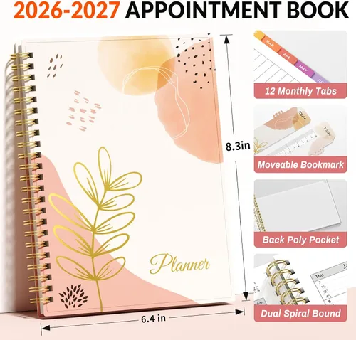 Miniatura 4 de SUNEE Libro de citas 2026-2027, trimestral por hora, semanal y mensual, de julio de 2026 a junio de 2027, planificador académico de 6.4 x 8.3